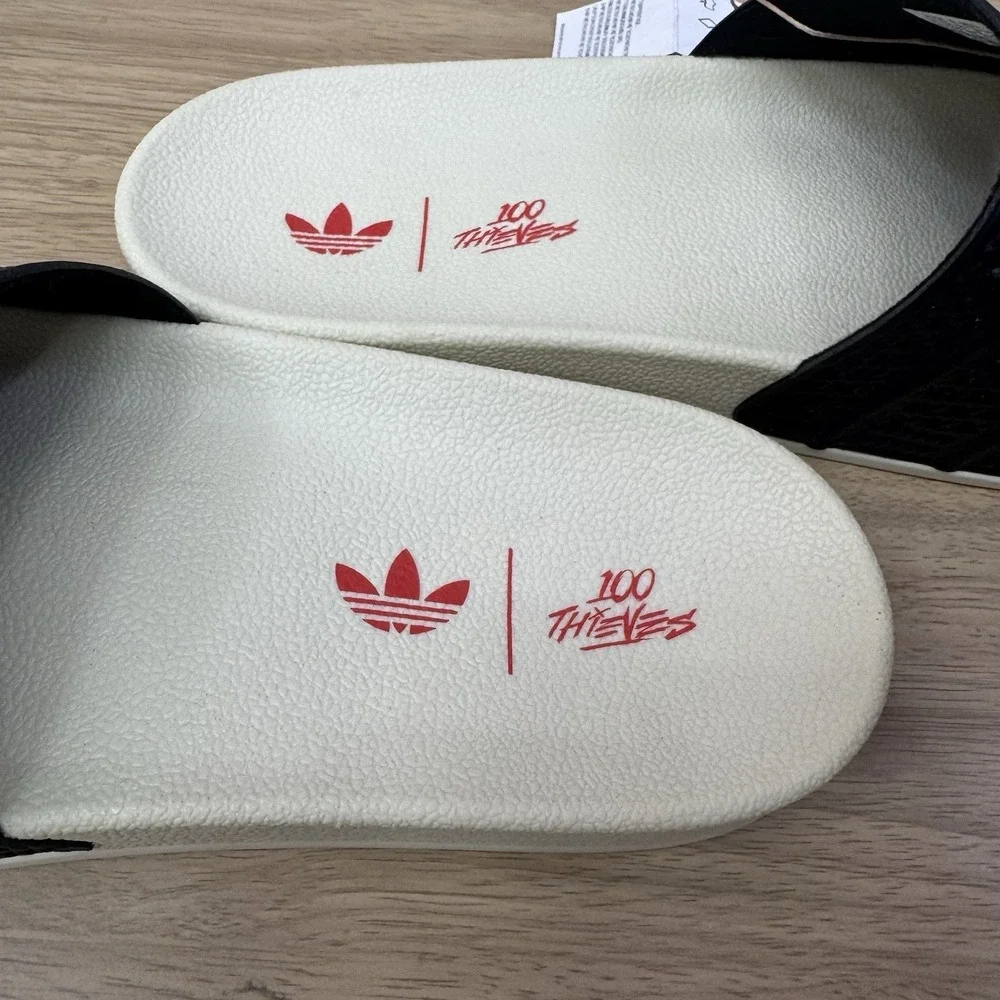 100 Thieves X Adidas‎ Adilette Slides Men's Size 12 Sandals Black Red JR9125 NEW